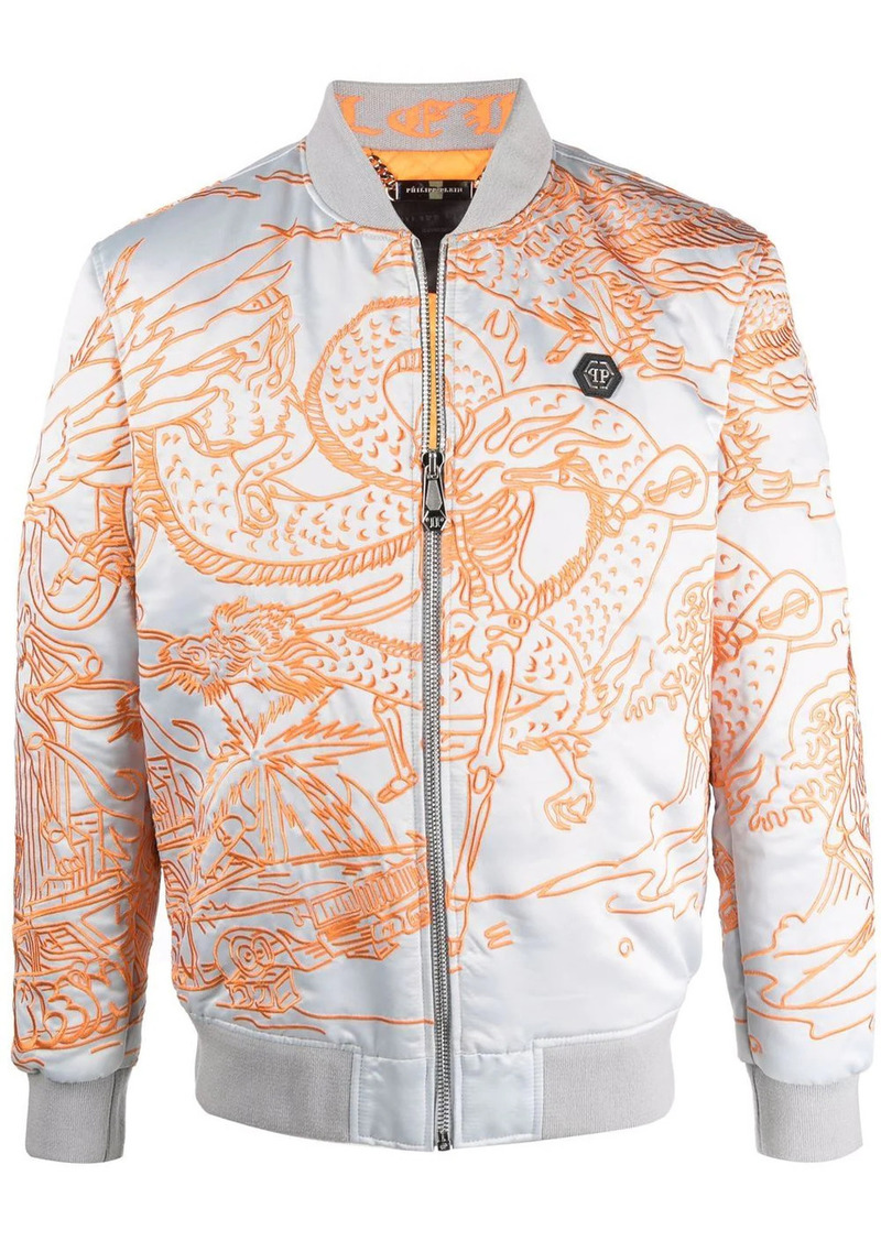 Philipp Plein tattoo-motif embroidered bomber jacket