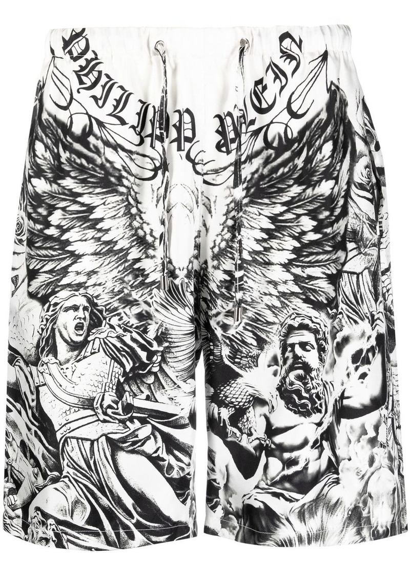 Philipp Plein Tattoo-print silk shorts