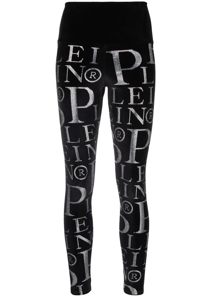 Philipp Plein Velvet logo-print high-waisted leggings