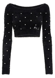 Philosophy Embellished Fuzzy Cropped Sweater