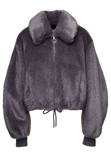 Philosophy Faux Fur Jacket with Collar in Grey Technical Fabric Woman