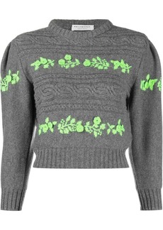 Philosophy floral-embroidered virgin wool jumper