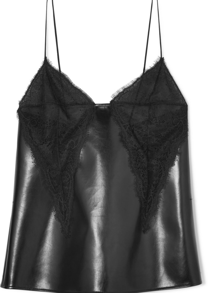 Lace-paneled Faux Leather Camisole