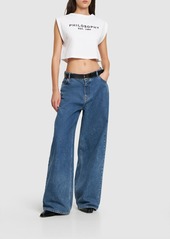 Philosophy Low Rise Cotton Denim Wide Jeans