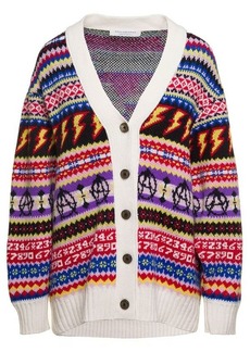 Philosophy Oversized Multicolor Cardigan with Jacquard Motif and Logo in Wool Woman