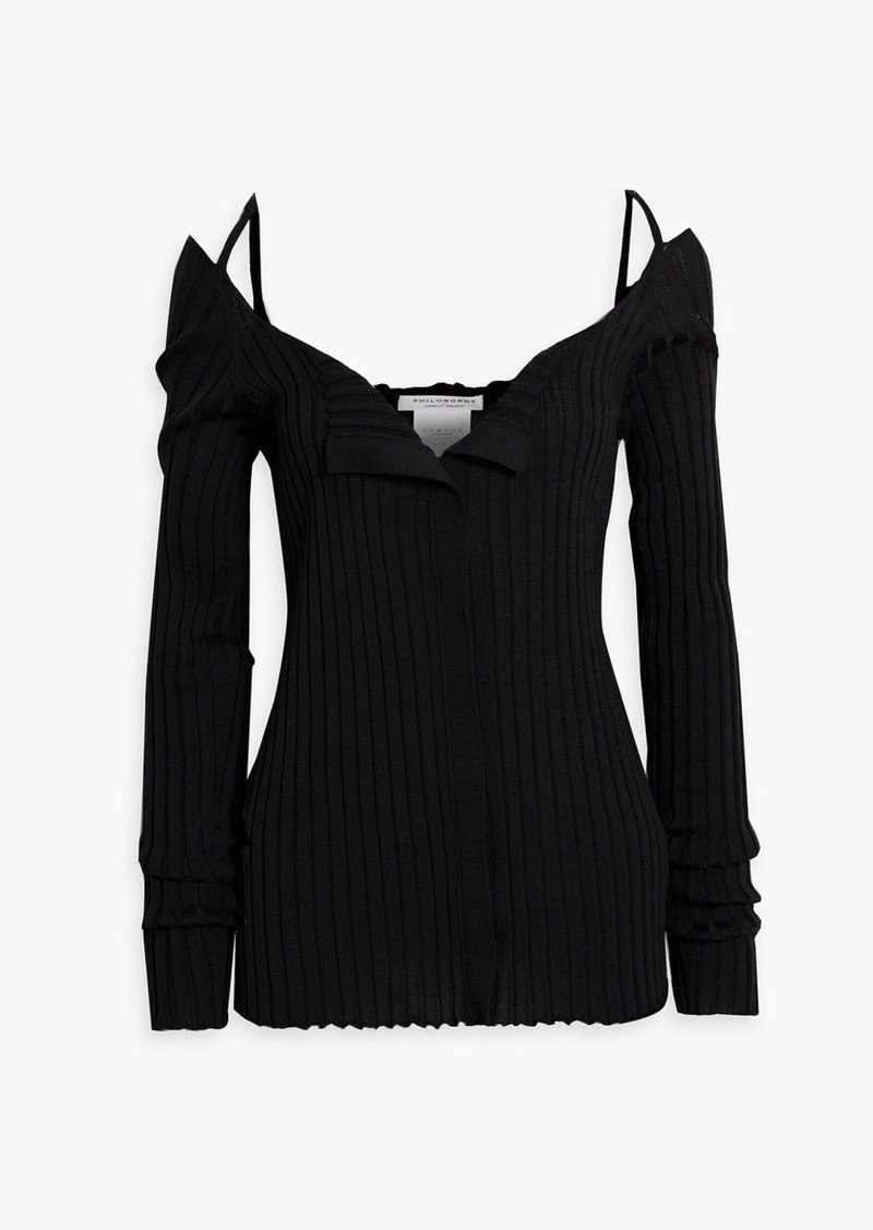Philosophy di Lorenzo Serafini - Cold-shoulder ribbed Lyocell and wool-blend sweater - Black - IT 38