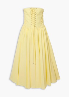 Philosophy di Lorenzo Serafini - Strapless lace-up cotton-poplin midi dress - Yellow - IT 48
