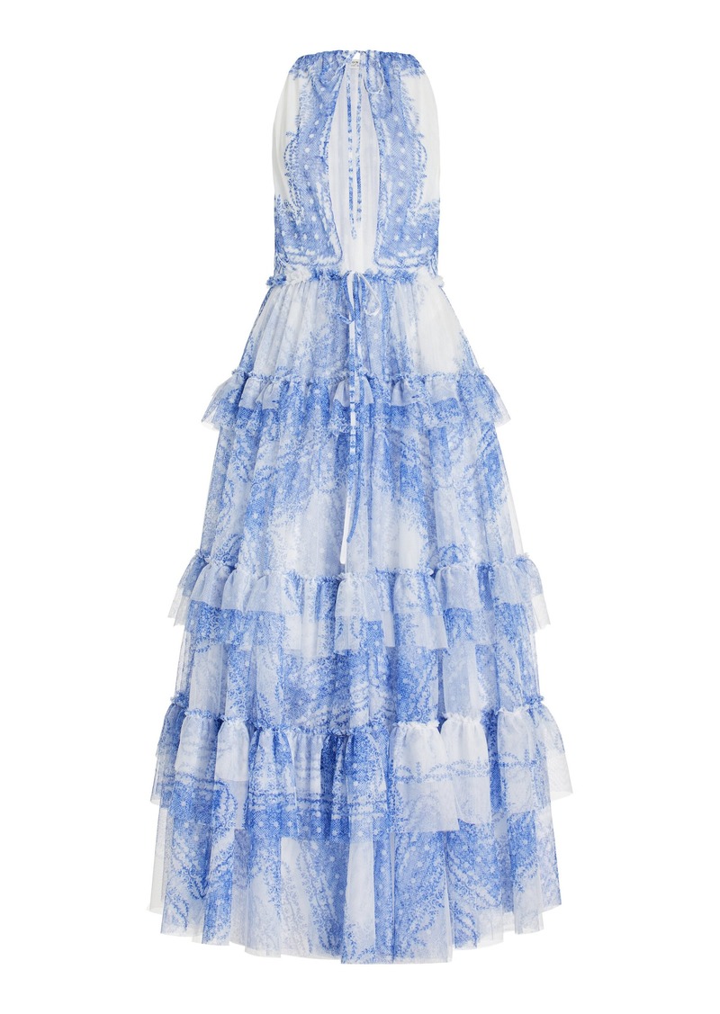 Philosophy di Lorenzo Serafini - Tiered Printed-Mesh Maxi Dress - Blue - IT 40 - Moda Operandi