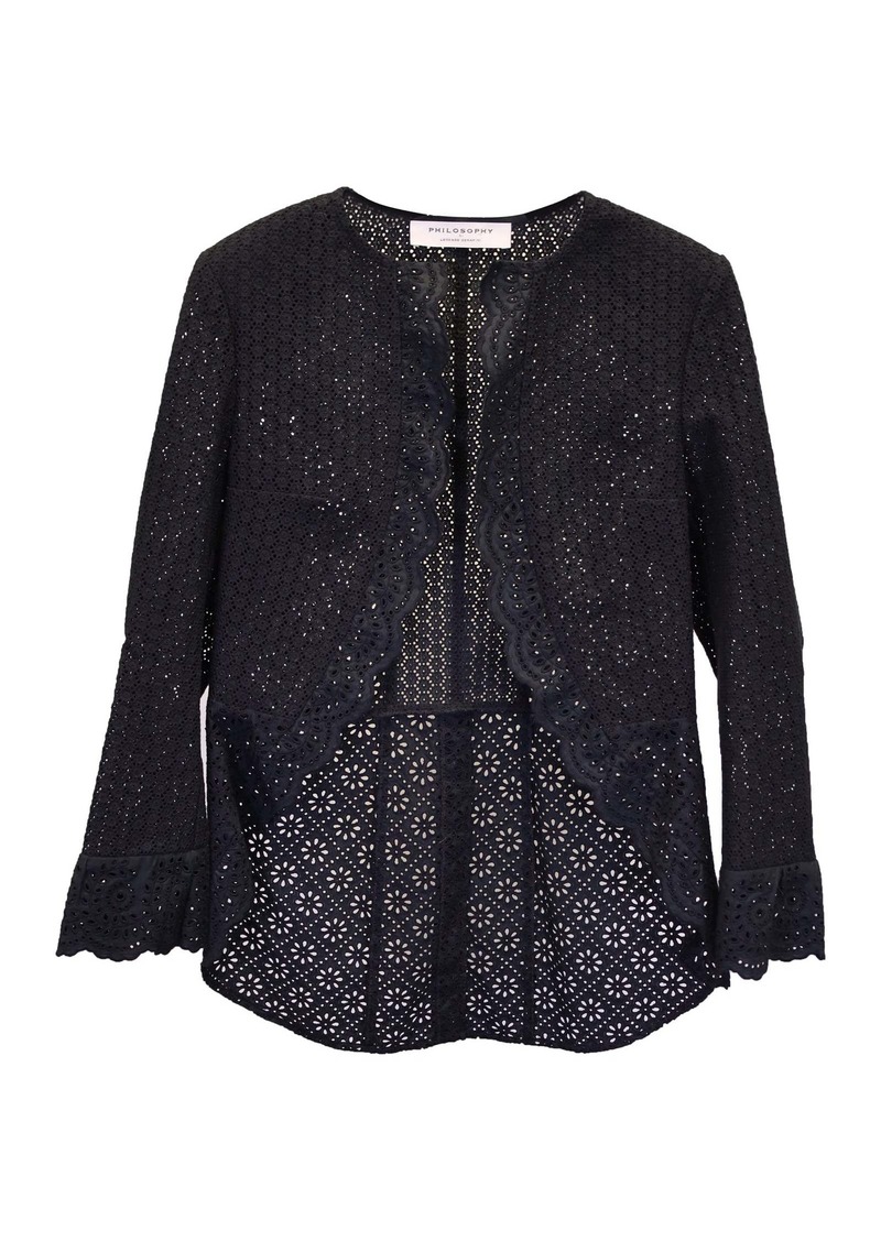 Philosophy Di Lorenzo Serafini Eyelet Open Jacket in Black Viscose