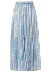 Philosophy Di Lorenzo Serafini Woman Metallic Printed Silk-blend Gauze Midi Skirt Blue
