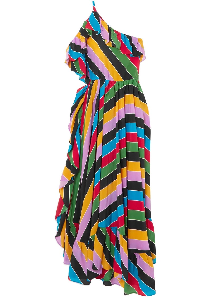 Philosophy Di Lorenzo Serafini Woman One-shoulder Striped Silk Crepe De Chine Maxi Dress Multicolor