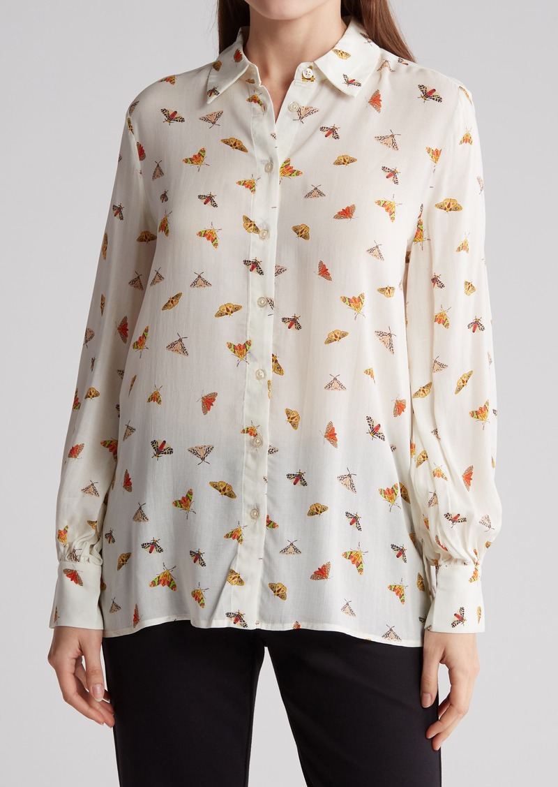 PHILOSOPHY REPUBLIC CLOTHING Moth Print Button-Down Blouse in Multi Monarch All-Over at Nordstrom Rack