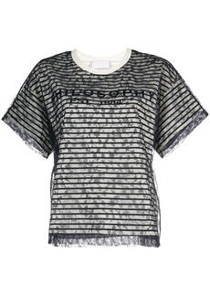Philosophy stripe-print lace-overlay T-shirt
