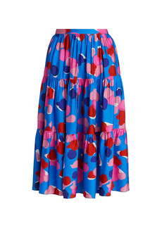 Piazza Sempione Abstract Watercolor Printed Fluid Flounce Skirt