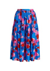 Piazza Sempione Abstract Watercolor Printed Fluid Flounce Skirt