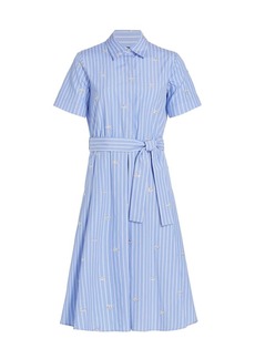Piazza Sempione Embroidered Striped Short-Sleeve Shirtdress