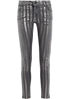 Pierre Balmain Woman Metallic Striped Low-rise Skinny Jeans Anthracite
