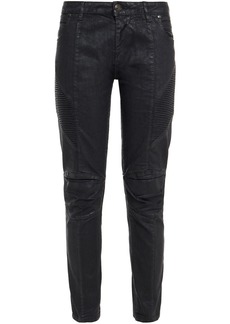 Pierre Balmain Woman Moto-style Coated Mid-rise Skinny Jeans Charcoal