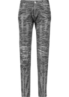 Pierre Balmain Woman Printed Coated Low-rise Skinny Jeans Gray