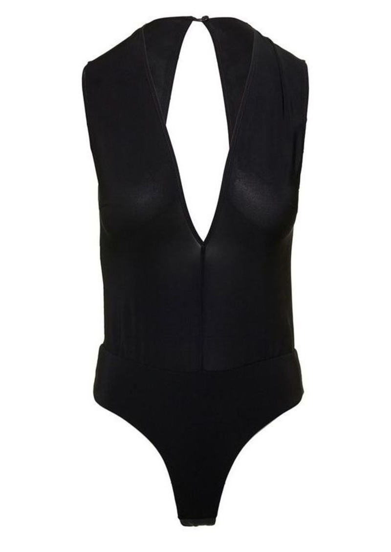Pinko Black Bodysuit sith Cut-Out and V Neckline  in Stretch Viscose Woman