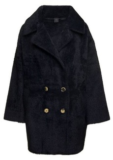 Pinko Black Double-Breasted Coat with Wide Revers in Eco Fur Woman