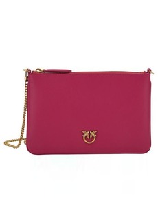 Pinko 'Flat Love Bag' Dark Pink Shoulder Bag with Logo Patch in Smooth Leather Woman