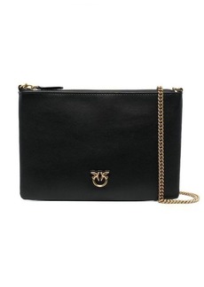'Flat Love Bag' Black Shoulder Bag with Logo Patch in Smooth Leather Woman Pinko