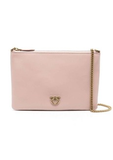 'Flat Love Bag' Pink Shoulder Bag with Logo Patch in Smooth Leather Woman Pinko