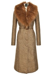 Pinko fur-panelled tweed coat