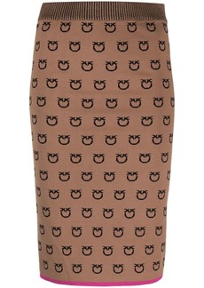Pinko logo-print knitted fitted skirt