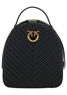 Pinko 'Love Click' Black Backpack with Love Birds Diamond Logo Detail in Chevron Leather Woman