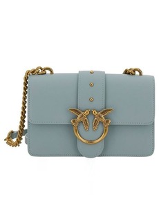 Pinko 'Mini Love Bag Icon' Light Blue Shoulder Bag with Logo Patch in Smooth Leather Woman