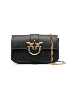 'Love One Pocket' Black Shoulder Bag with Logo Patch in Smooth Leather Woman Pinko
