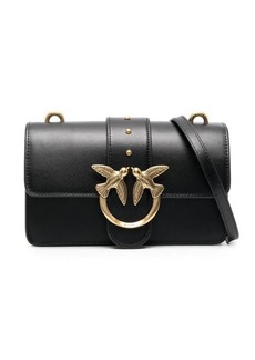 'Mini Love Bag Icon' Black Shoulder Bag with Logo Patch in Smooth Leather Woman Pinko