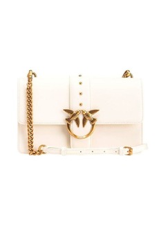 'Mini Love Bag Icon' White Shoulder Bag with Logo Patch in Smooth Leather Woman Pinko
