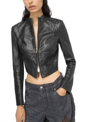 Pinko Cropped Leather Moto Jacket