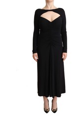 PINKO Nylon Stretch Long Sleeves Deep V-neck Maxi Women's Dress