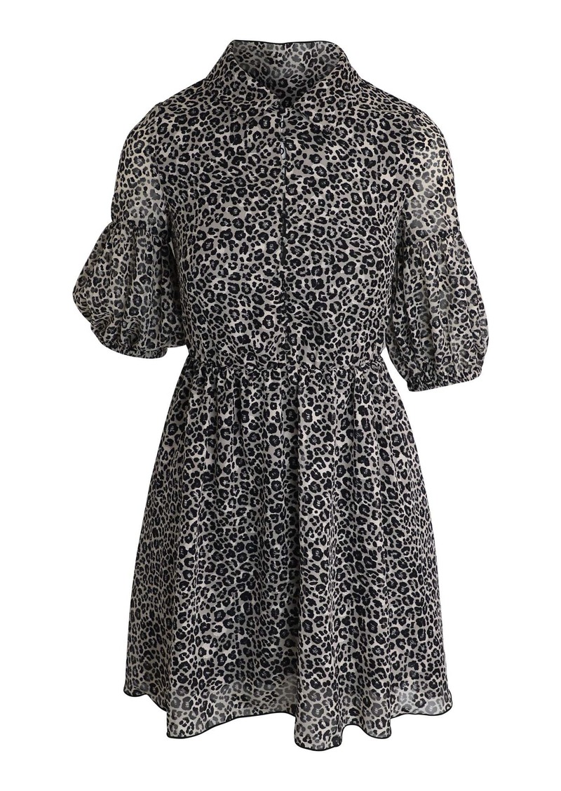 Pinko Puff Sleeve Mini Dress in Animal Print Polyester