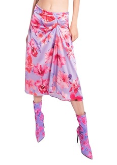 Pinko Satin Floral Print Midi Skirt