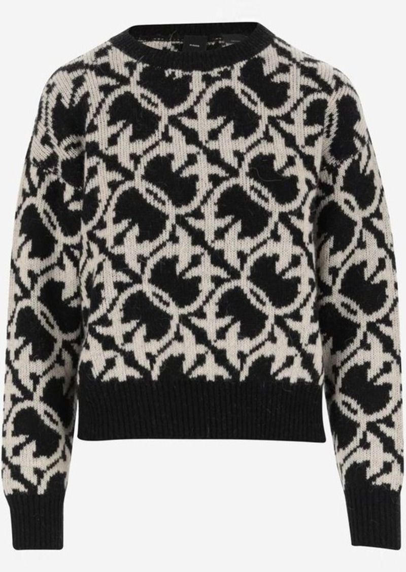 PINKO WOOL BLEND SWEATER WITH ALL-OVER MONOGRAM