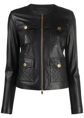 Pinko quilted-pocket leather jacket