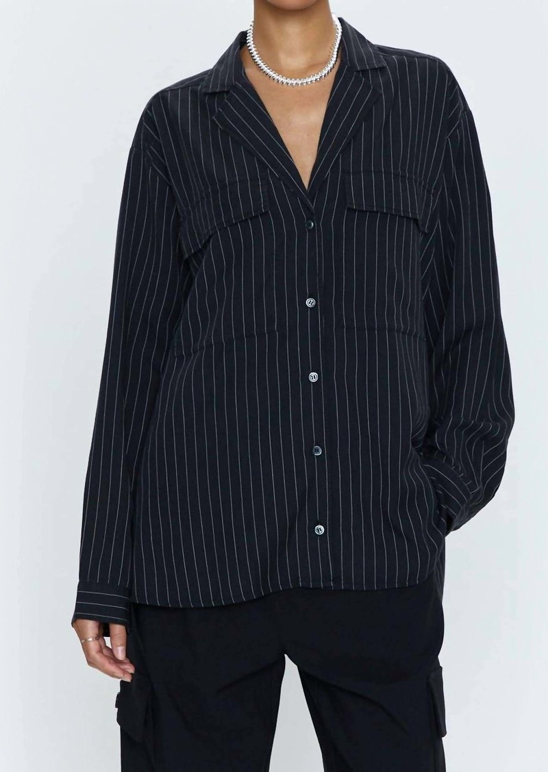 PISTOLA Irene Effortless Button Down Shirt In Black Pinstriope