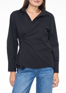 Pistola Kaci Long Sleeve Crossover Button Front Top in Noir at Nordstrom Rack