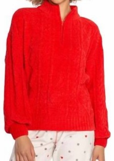 PJ Salvage Festive Cable Knit Quarter Zip In Scarlet