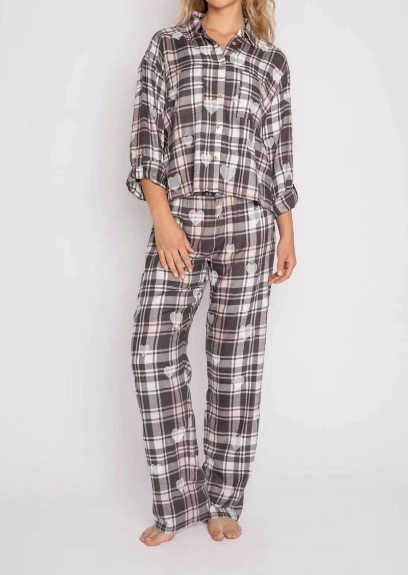 PJ Salvage Mad For Plaid Pajama Pant In Charcoal