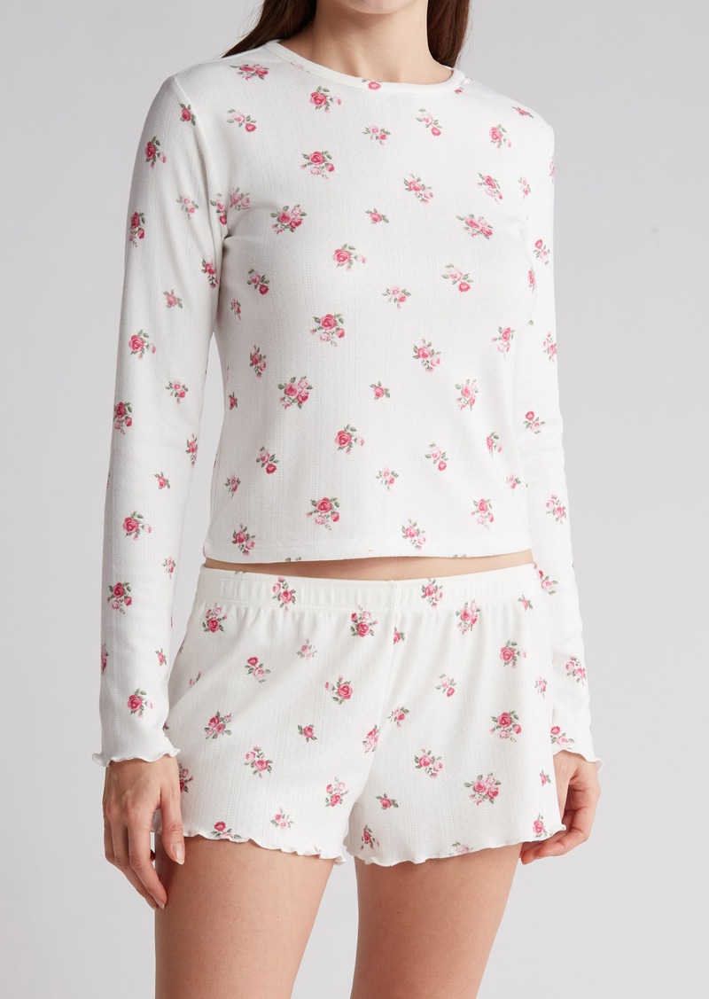 PJ Salvage Floral Print Brushed Pointelle Pajama Shorts in Ivory at Nordstrom Rack