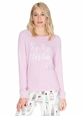 PJ Salvage Women's Graphic Lounge Long Sleeve Crewneck Top SIP Hooray Lavender