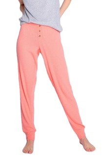 PJ Salvage Women's Vibrant Spring Colored Jammie Pant in Coral 2x2 Rib Peachy Fabric. Cuffed Bottom & Decorative 3-Button Fly. Loungewear Textured Lounge Basics