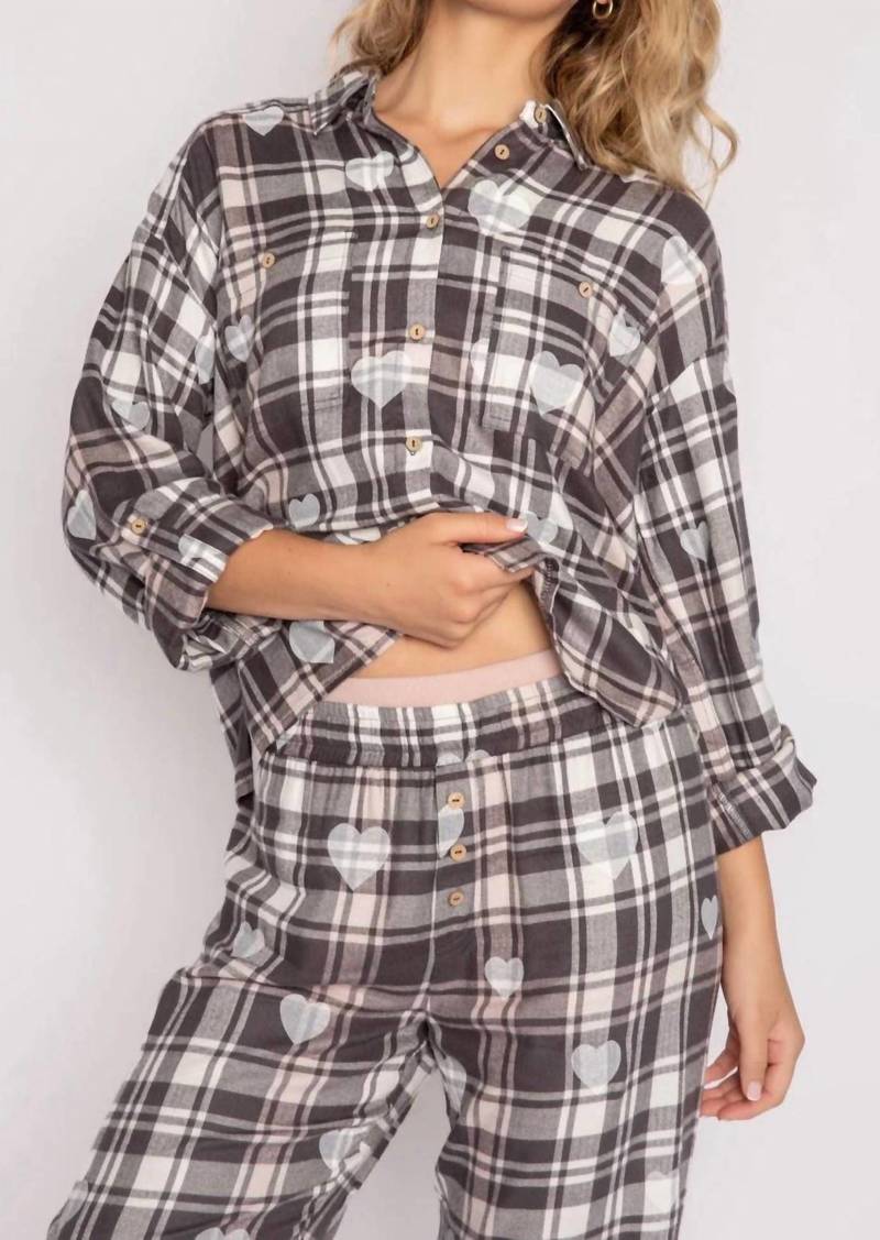 PJ Salvage Plaid Mad Top In Charcoal