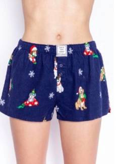 PJ Salvage Women's Holiday Pups Flannel Shorts In Navy
